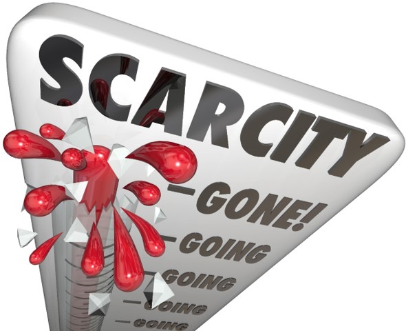 Scarcity meter: Going, Going, Going, Going, Gone! The meter is breaking at the Gone! level. The shortage of homes for sale has created a seller's market. Homes for sale are scarce. 