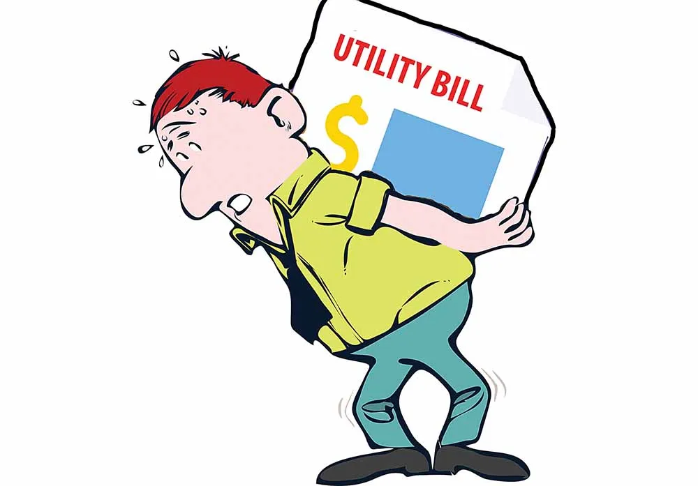 man holding heavy utility bill on his back