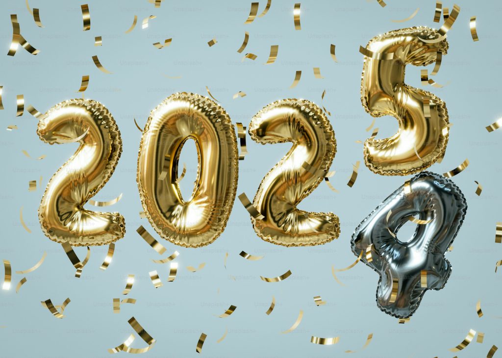 number balloons show 2024 turns to 2025